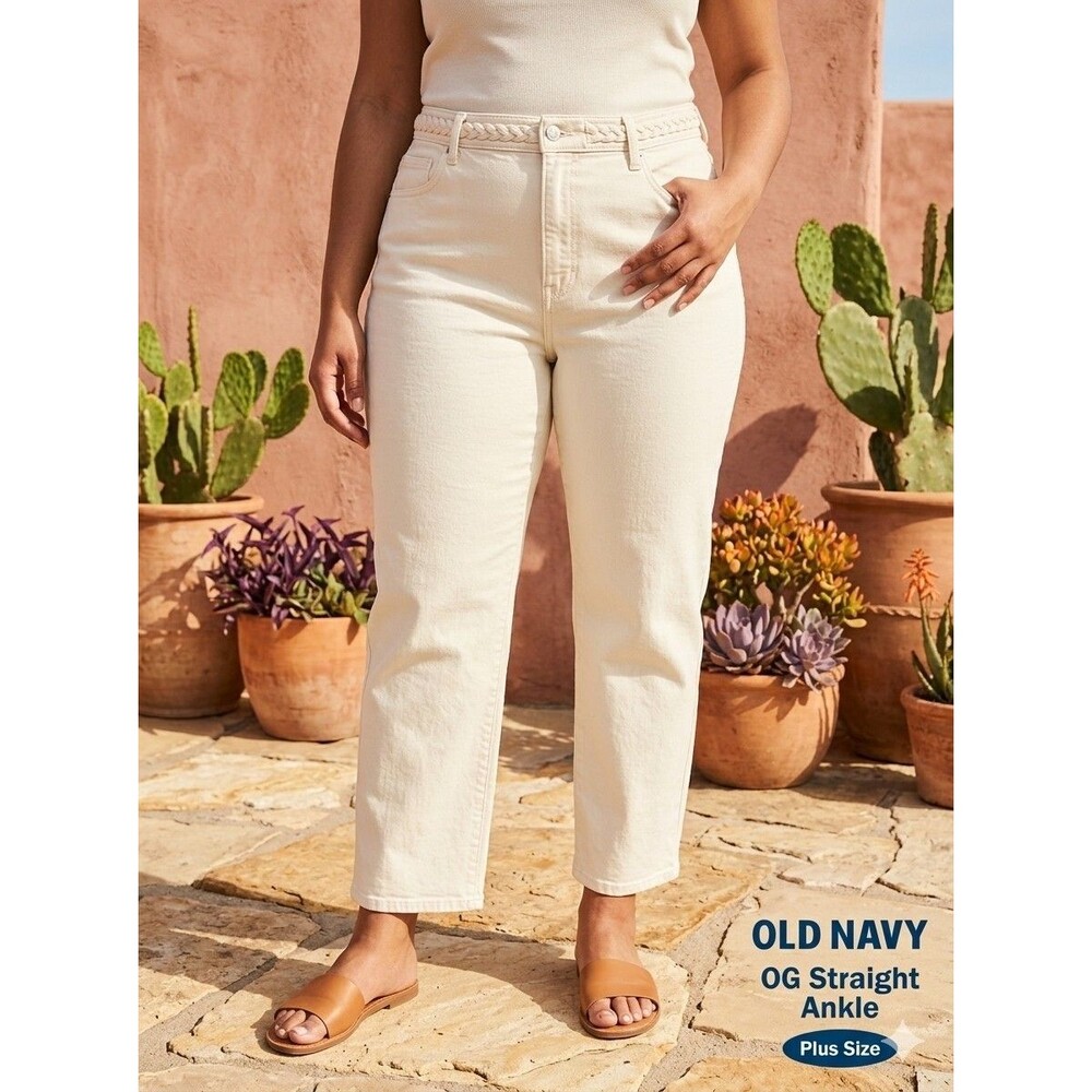 Old Navy OG Straight Ankle High-Rise Ivory Light Wash Stretch Jeans Plus Sz 22